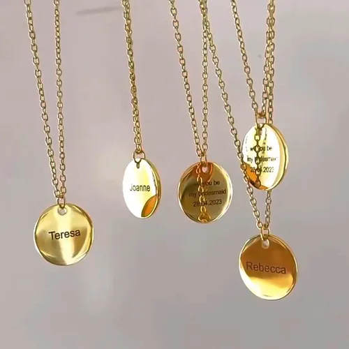 Vista 2 de MRENITE Colgante de oro macizo de 10 K14 K18 quilates, 0.394 in-1.181 in, personalizado con cualquier nombre, collar grabado para esposa, madre