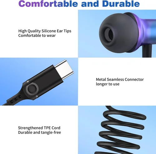 Vista 7 de COOYA Auriculares USB C para iPhone 17 Pro Max 16 15 Plus iPad Air Pixel 10 9 8 Tipo C Auriculares con cable con aislamiento de ruido magnético