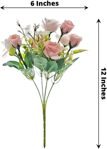 Vista 3 de Tableclothsfactory 4 arbustos Ramo de novia de seda artificial de 12 pulgadas, color oro rosa, flores sintéticas