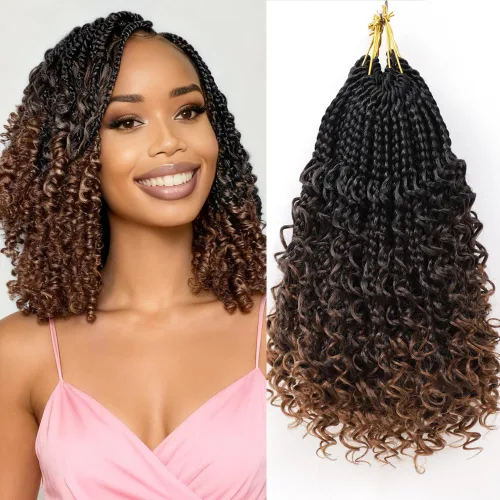 Vista 17 de Goddess Box Braids 1B3330 - Trenzas de ganchillo bohemias de 10 pulgadas para mujeres negras, paquete de 7 paquetes de trenzas bohemias preenlazadas