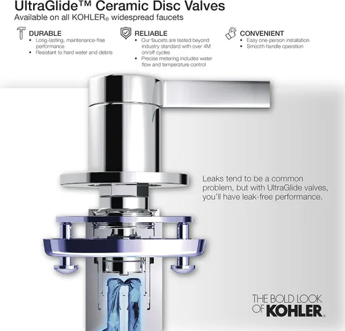 Vista 2 de KOHLER 24857-4-BL Honesty - Grifo de lavabo de baño de tres agujeros con drenaje emergente y pieza trasera, 0.5 GPM, negro mate