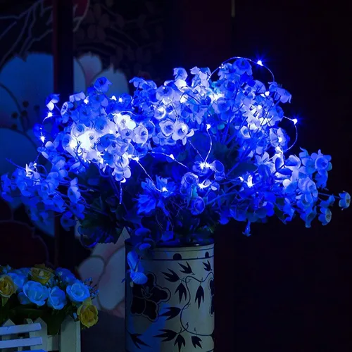 Vista 8 de RUICHEN Luces de Hadas de Alambre Plateado Enchufables de 33 Pies, Cadena de 100 Luces LED con Carrete, Azul Waterproof, Silver Coated Copper Wire