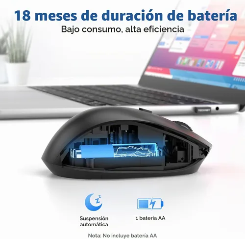 Vista 5 de TECKNET Ratón inalámbrico para computadora portátil, ratón inalámbrico Negro