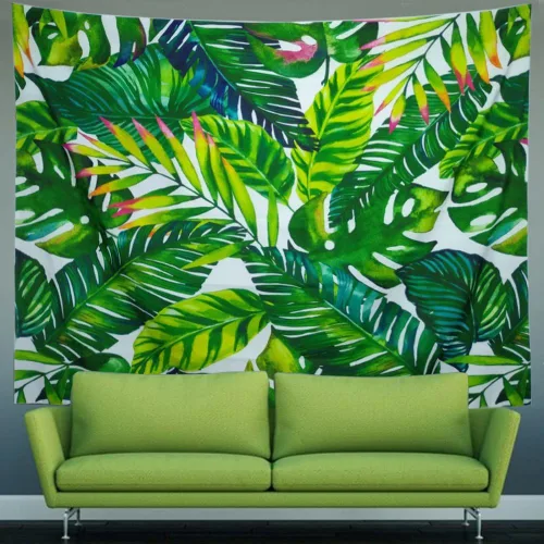 Vista 3 de Tapiz de palmeras – Hojas de plátano tropical XL para colgar en la pared de sala/dormitorio (hojas de palmera)