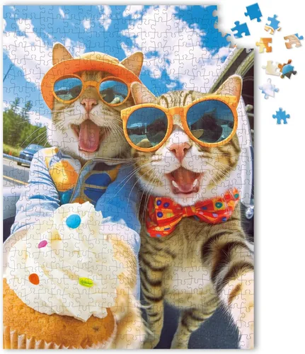 Vista 3 de Rompecabezas de 500 piezas para adultos, adolescentes y niños, idea de regalo feliz para la familia, gatos selfie (selfie de gatos)