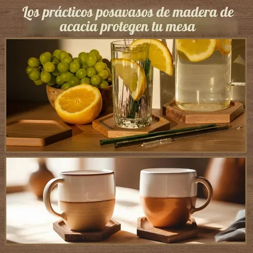 Vista 6 de Zhehao 16 posavasos de madera de acacia de 4 pulgadas a granel, hexagonal