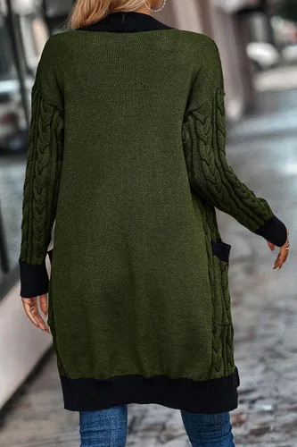 Vista 2 de PRETTYGARDEN Cárdigan de punto trenzado para mujer 2023, suéteres casuales de manga larga con frente abierto, abrigos sueltos para exteriores