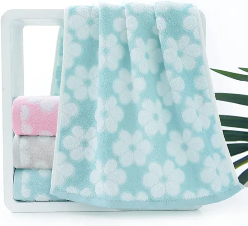 Vista 2 de Pidada Juego de 2 toallas de mano con patrón floral, 100% algodón, suave, absorbente, toalla decorativa para baño (azul)