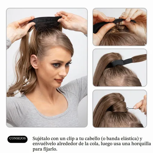 Vista 5 de CJL HAIR 14" Extensión de cola de caballo corta con cabello rizado y ondulado, clip en la cola de caballo, extensión de pelo sintético falso