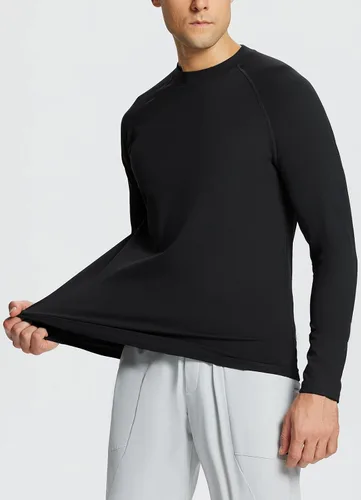 Vista 3 de BALEAF Camisa térmica de manga larga de forro polar para hombre, para entrenamiento en clima frío, camiseta para correr que absorbe la humedad
