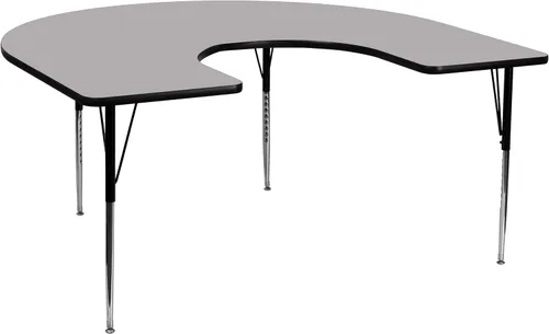 Vista 14 de Flash Furniture 66" x 60" Horseshoe Activity Table, Gray, Standard Legs Gray Top/Silver Frame