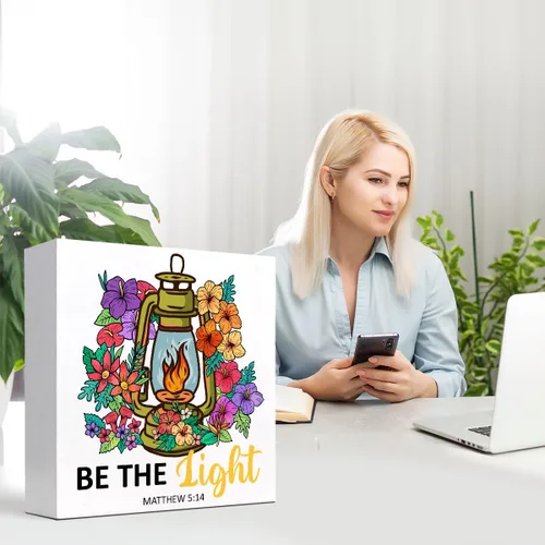 Vista 7 de Mattew - Letreros de madera con texto en inglés "Be the Light