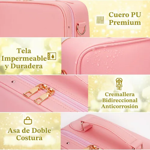 Vista 4 de Bolsa de Maquillaje de Viaje con Espejo Iluminado, Estuche de Maquillaje de Viaje con Divisores Ajustables, Estuche de Maquillaje Impermeable