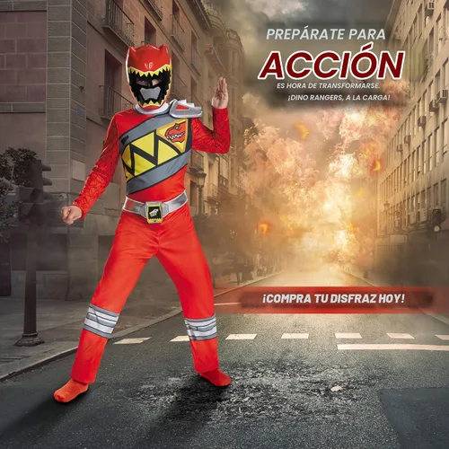Vista 8 de Power Rangers Dino Charge - Disfraz infantil clásico rojo