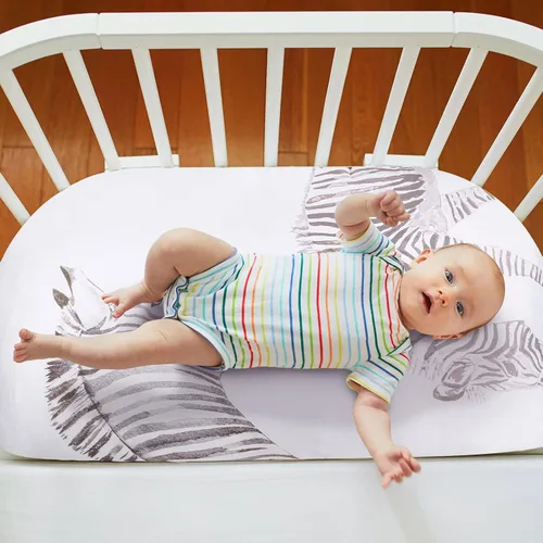 Vista 5 de Rtteri Juego de 4 sábanas de moisés suaves y ajustables para bebé, niños y niñas, de algodón suave, funda de moisés de animales, funda segura