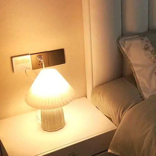 Vista 6 de Lámpara de escritorio china retro plisada luz de escritorio decoración de sala de estar, lámpara de mesita de noche, utilizada para sala de estudio