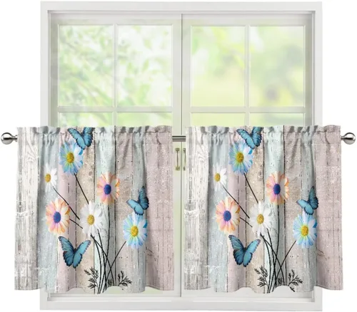 Vista 38 de God Bssing You Tier Curtains for July 4Th 2026 27.5x24 2 Panels Light Filtering Half Window Rod Pocket for Kitchen/Bathroom