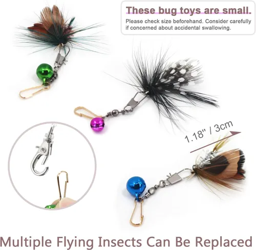 Vista 3 de SONGWAY Cat Teaser Wand Toy – Juego de 10 piezas de juguete de plumas de insectos y gatos con varita retráctil y recambios de plumas con campana