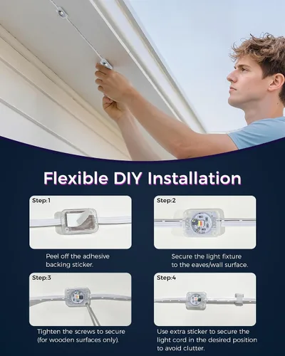 Vista 15 de Luces Permanentes para Exteriores para Casa, Luces LED RGB Inteligentes de 100 pies para Aleros, Decoración Exterior con Control por