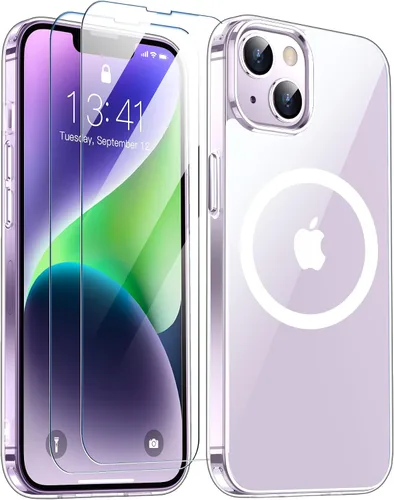 Vista 111 de SPIDERCASE Funda magnética translúcida diseñada para iPhone 11, con 2 protectores de pantalla de vidrio templado, antihuellas, para iPhone 11 de 6.1