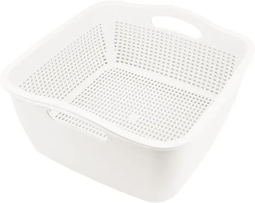 Vista 8 de Cesta de drenaje de doble capa, cesta de plástico para lavar frutas, verduras, cesta de almacenamiento de alimentos, fregadero apilable de verduras