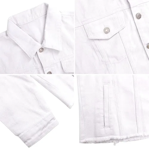 Vista 5 de LONGBIDA - Chaqueta de mezclilla para mujer, desgastada, con botones, con bolsillos.