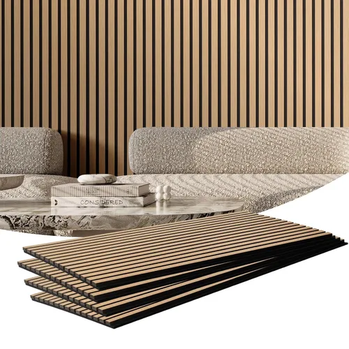 Vista 11 de VEVOR Panel Acústico de Listones de Madera, 7.9 x 94.5 pulgadas, Pared de Acento MDF de 4 Piezas, Tablero de Madera Falsa para Decoración