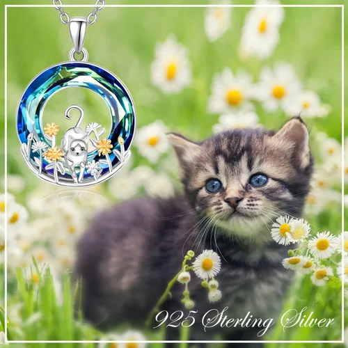 Vista 6 de Dreamboat Sterling Silver Cat Necklace for Women Crystal Necklace Cute Animals Necklace Cat Pendant Necklace Cat Jewelry Cat Gifts for Cat Lovers