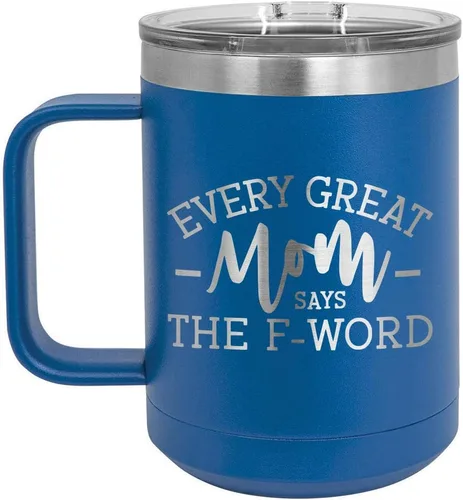 Vista 9 de EVERY GREAT MOM SAYS THE F WORD Taza de café negra de 15 oz con tapa deslizante Taza de café de viaje aislada Ideas de regalos de cumpleaños
