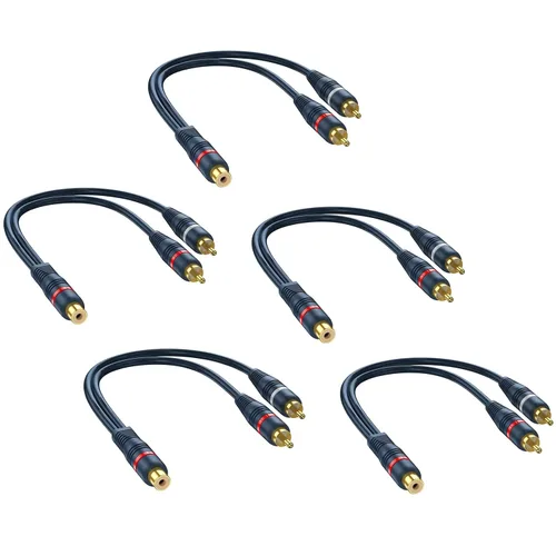Vista 9 de Divisor RCA 1 hembra a 2 macho, paquete de 2 unidades, RCA Y Splitter Audio Cable Split Adaptador Azul Oscuro - 8 pulgadas
