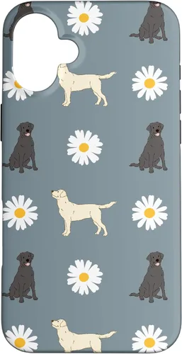 Vista 23 de Labrador Retriever y Daisy Flower Pattern - Carcasa para iPhone 17, color azul polvoriento