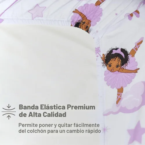 Vista 5 de EVERYDAY KIDS Juego de sábanas de bailarina afroamericana para niños pequeños