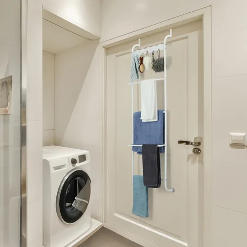 Vista 8 de Toallero de 5 niveles para colgar en la puerta del baño, toallero de puerta de baño, soporte para manta de puerta para ropa, toallas de mano