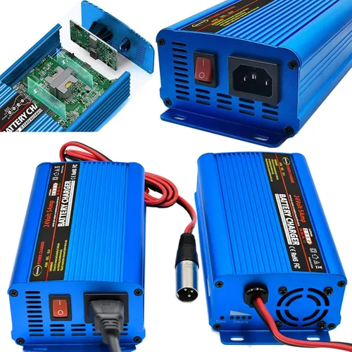 Vista 2 de Unocho Mantenedor de cargador de batería de 24V 5A Cargador inteligente de plomo-ácido de 4 etapas con conector XLR de 3 pines interruptor