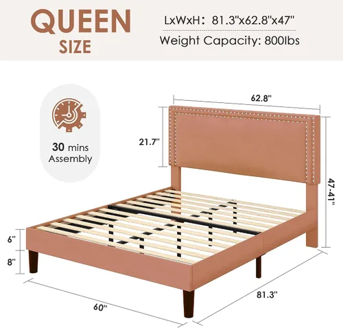 Vista 84 de VECELO Base de cama de plataforma de tamaño individual con cabecera tapizada de altura ajustable, base de colchón moderna, soporte de listones