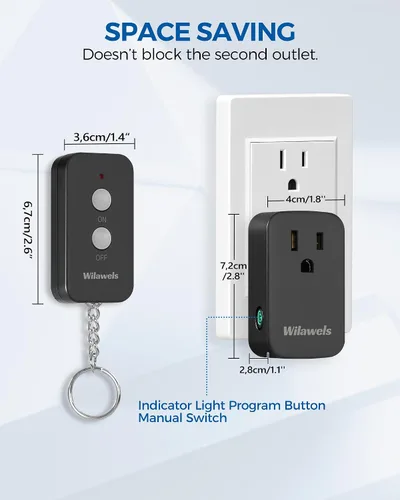 Vista 3 de Interruptor de encendido y apagado inalámbrico con control remoto, interruptor de luz remoto negro inalámbrico para lámpara, luz, ventilador