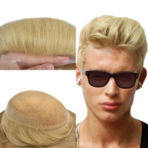 Vista 22 de Toupee For Men Real Human Hair Mens Toupee Hair Replacement System Swiss Lace Toupee For Men Natural Human Hair Piece Mens Toupee6*8"-90% density#2