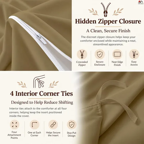 Vista 77 de ARlinen Juego de funda de edredón de tamaño individual, 100% algodón egipcio, juego de ropa de cama de 3 piezas con cierre de cremallera, incluye 1