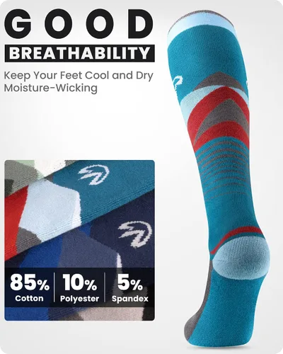 Vista 2 de OutdoorMaster Calcetines de esquí, paquete de 2 pares de calcetines térmicos de esquí y snowboard para hombre con diseño de puño antideslizante