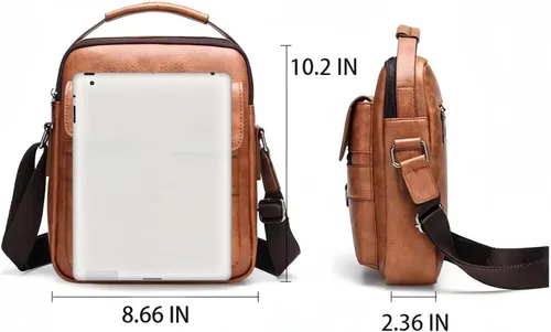 Vista 5 de Bolso cruzado pequeño, bolso de hombro para hombre, bolso de cuero vintage para oficina y negocios para hombres, bolso de mano con cremallera