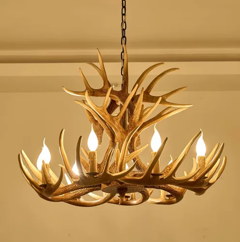Vista 9 de Candelabro de cornamenta de 6 luces, estilo rústico, base E12, cornamenta de ciervo, iluminación para el hogar, tienda y bar