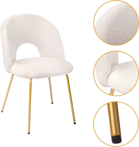 Vista 5 de CangLong Juego de 2 sillas de comedor de terciopelo con patas de metal para sala de estar, cocina, color blanco