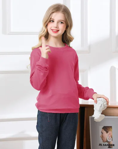 Vista 2 de Bingerlily Sudadera casual de manga larga para niñas, cuello redondo, lindo suéter de ajuste relajado
