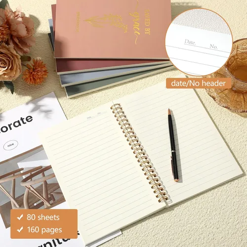 Vista 4 de Gueevin Paquete de 5 Cuadernos en Espiral Estéticos Suministros Escolares A5 Rayado Ancho 160 Páginas/80 Hojas Cuaderno Lindo para Trabajo