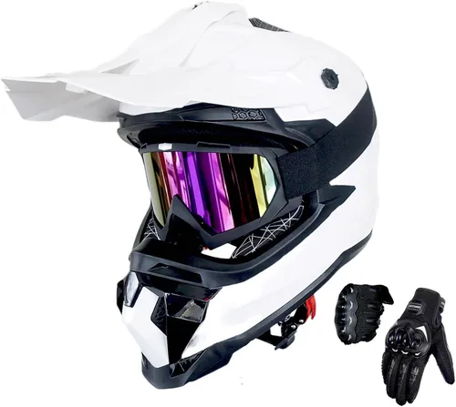 Vista 9 de 1Storm - Casco de motocross para adulto ATV Dirt Bike BMX MX, estilo pista de montaña JH601; paquete de casco de fibra de carbono negro, gafas