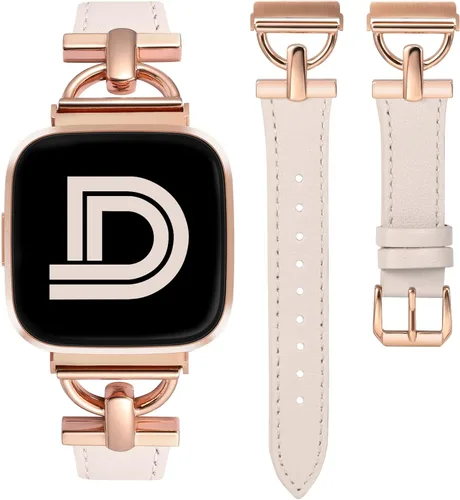 Vista 7 de Wearlizer Correa de cuero compatible con Fitbit Versa 2 correas para mujer, elegante correa de cuero delgada con hebilla de metal en forma de D