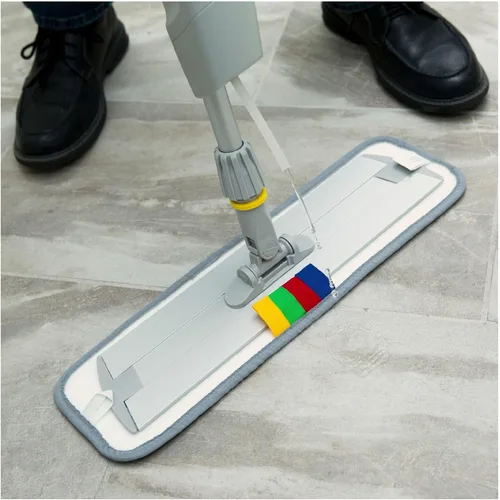 Vista 5 de Boardwalk Sistema de trapeador de microfibra sin cubos, cabezal de microfibra azul de 5 x 18, mango de aluminio/polipropileno gris de 59 pulgadas