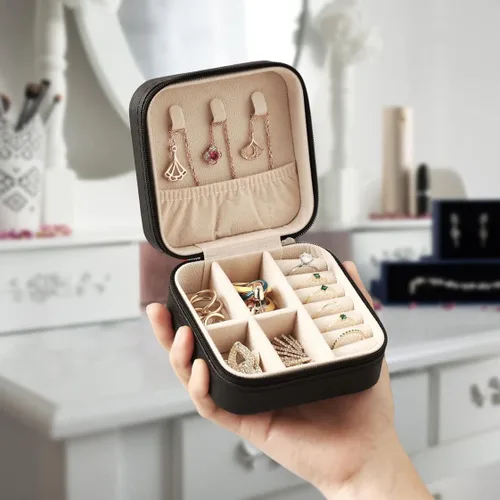Vista 2 de Joyero de viaje, mini cajas de viaje portátiles para joyas, pequeño organizador de joyas para anillos, aretes, colgantes, relojes, collares, lápices