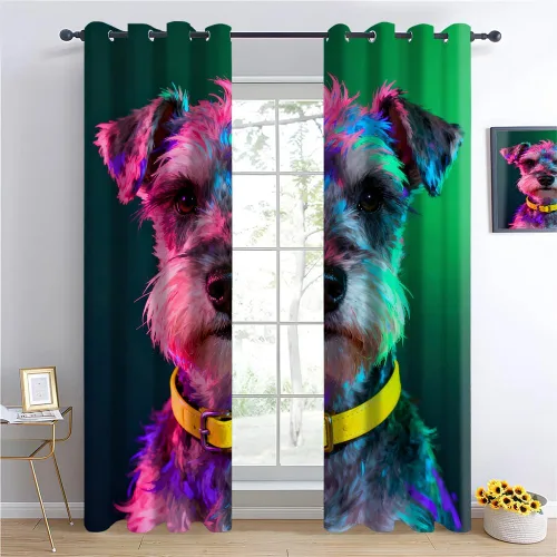 Vista 10 de Cyber Ring Curtains, Thermal Insulated Darkening Drapes For Sci-Fi Home Decor, Futuristic Neon Circle Digital Grid Scene Grommet Window Treatments