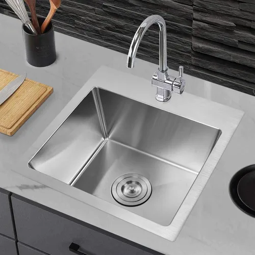 Vista 7 de YSSOA Fregadero de cocina con estación de trabajo de montaje superior, calibre 20, tazón individual con 3 accesorios